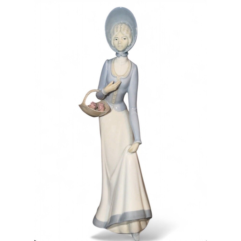 Vintage Miquel Requena Spanish Porcelain Figurine Lady with Flower Basket Spain